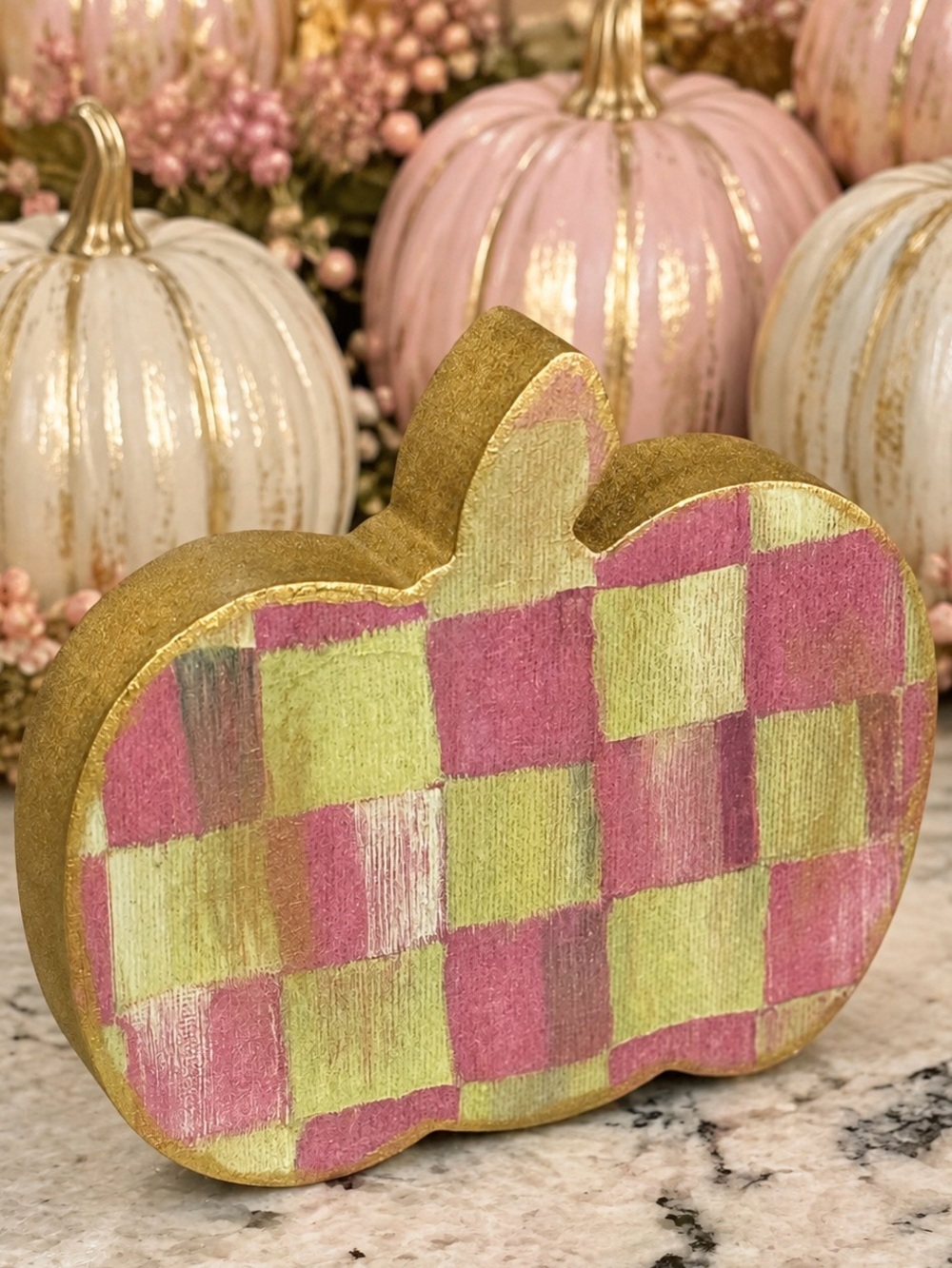 Hand Crafted Tulip Check Pumpkin 6”